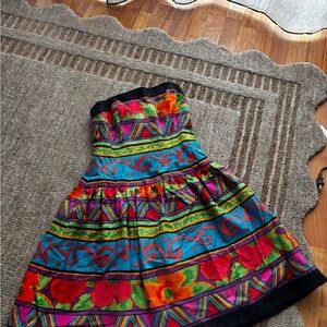 A.J. Bari Red and Blue Strapless Ruffled Sundress